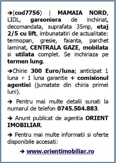 Garsonieră decomandată în Nord