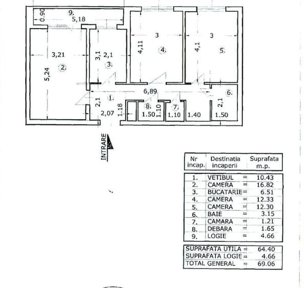 Apartament cu 3 camere decomandat în Tei