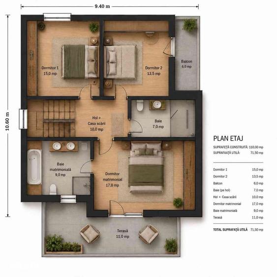 Casă cu 5 camere cu Teren 600 Mp în Balotești