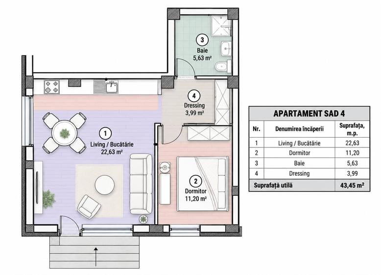 Apartament cu 2 camere în Moșnița Nouă