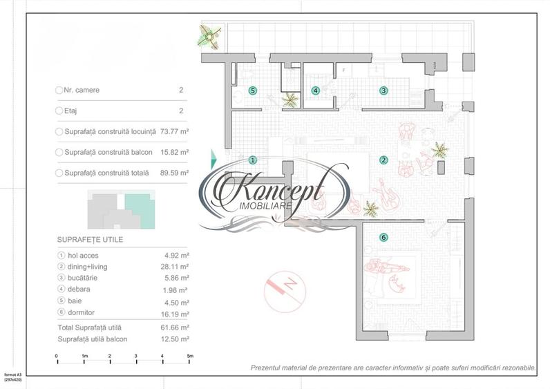 Apartament cu 2 camere semidecomandat în Iris