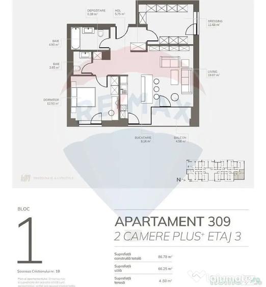 Apartament cu 3 camere semidecomandat în Noua