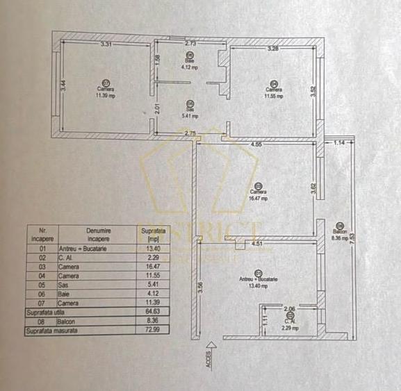 Apartament cu 3 camere semidecomandat, mobilat în Central