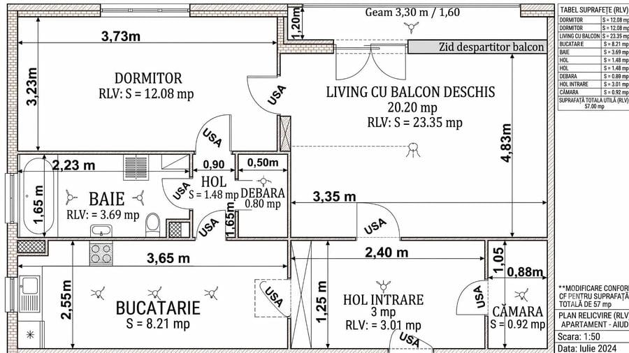 Apartament cu 2 camere decomandat în Central