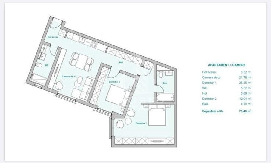Apartament cu 3 camere în Plopi