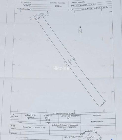 Teren intravilan 2762 mp Clinceni, asfalt si curent, acte la zi