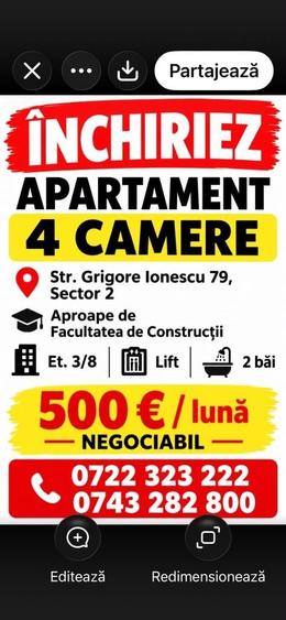 Apartament cu 4 camere decomandat în Tei