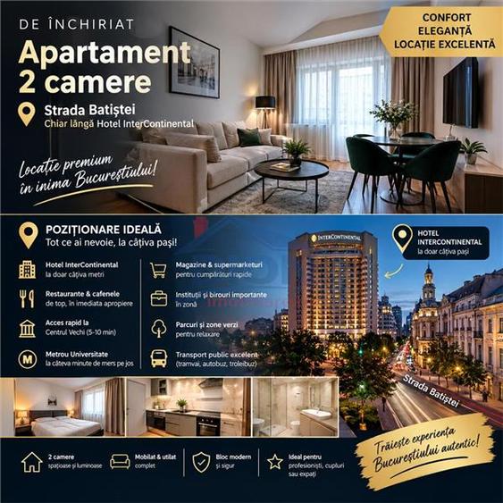 Apartament cu 2 camere semidecomandat, mobilat în Batistei