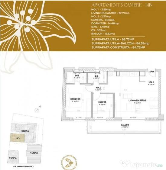Apartament cu 3 camere semidecomandat în Unirii