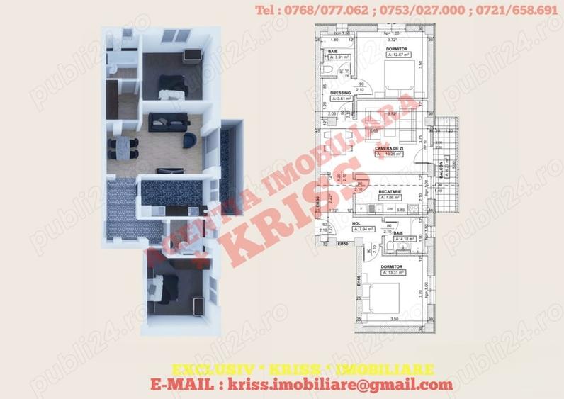 Apartament cu 3 camere decomandat în Trivale