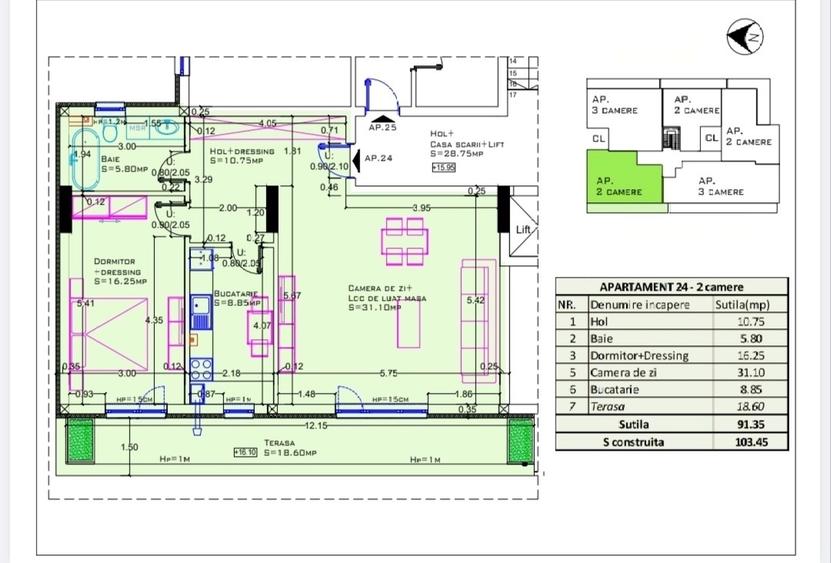 Apartament cu 2 camere decomandat în Băneasa