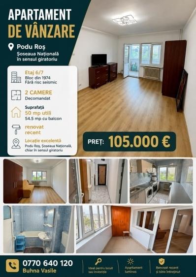 Apartament cu 2 camere decomandat în Podu Roș