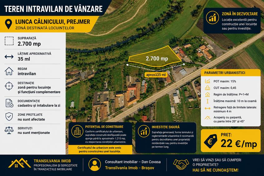 Teren intravilan 2.700 mp – Lunca Câlnicului, Prejmer | 22 €/mp - 1