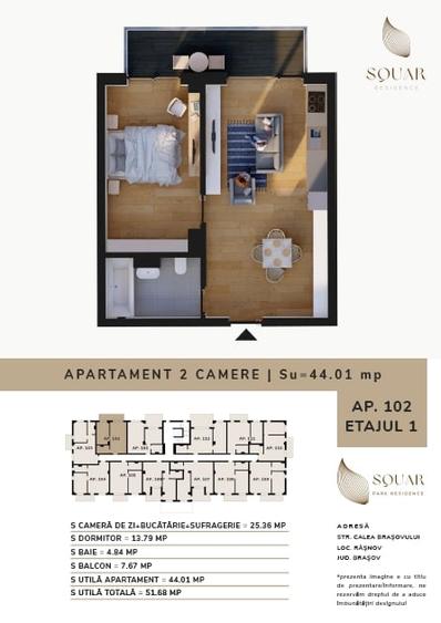 Apartament cu 2 camere decomandat în Florilor
