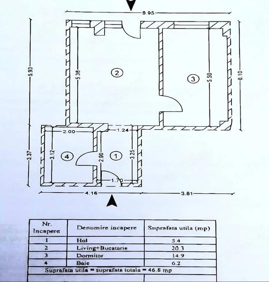 Apartament cu 2 camere nedecomandat în Sud
