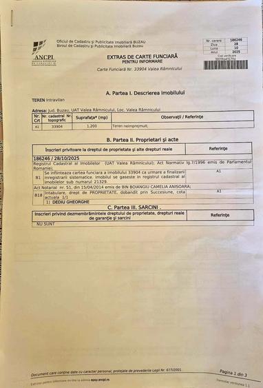 Teren de 1200 mp, în Valea Râmnicului
