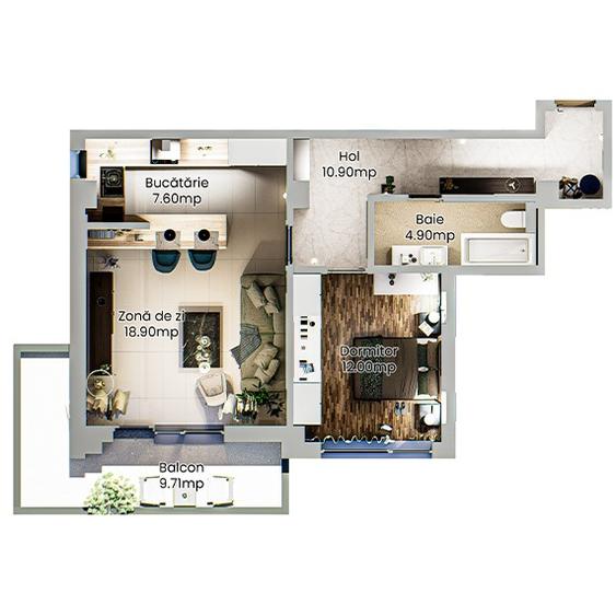 BLOC NOU apartament cu 2 camere 64.01m² de vanzare, ZONA CENTRALA Podu Ros- Bld. - 1