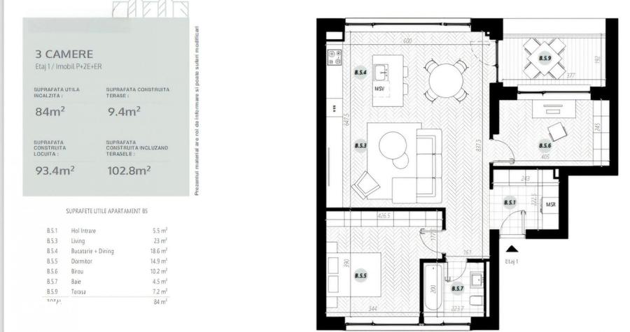 Apartament cu 3 camere în Central