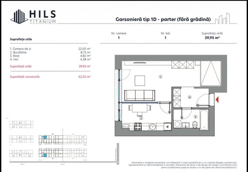 Garsoniera  / Hils Titanium Faza 2 / 10 minute Metrou / Comision 0% - 8