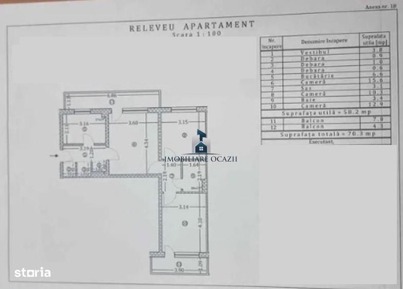 Apartament cu 3 camere semidecomandat în Central