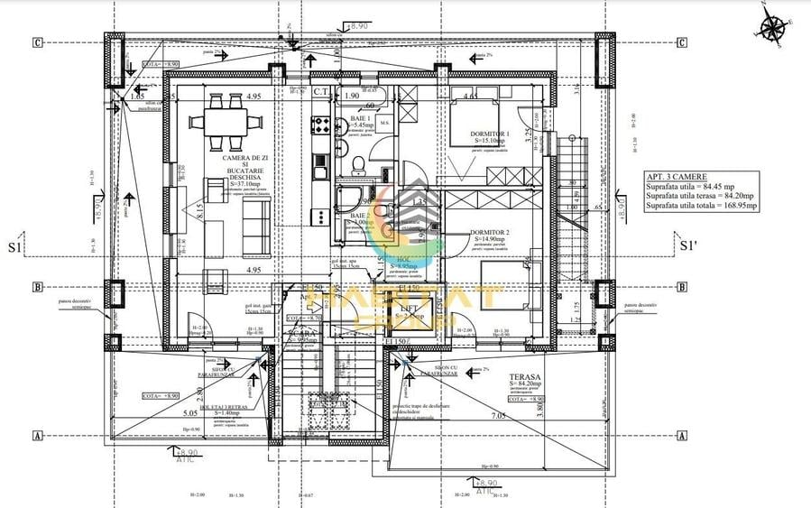 Penthouse cu 3 camere semidecomandat în Splaiul Unirii