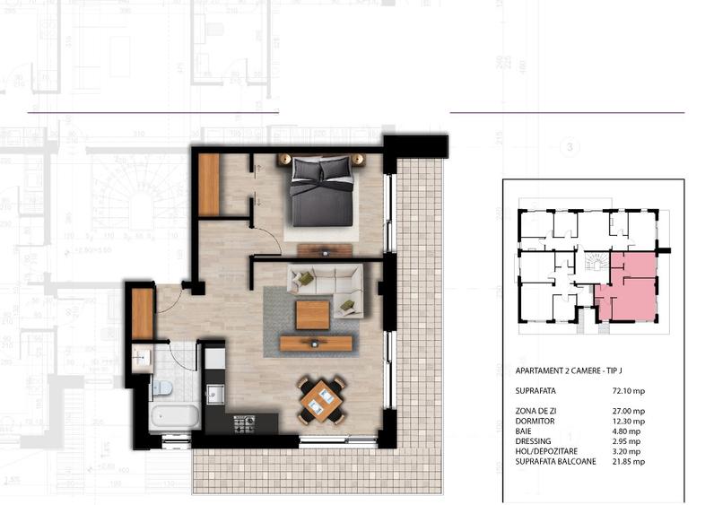 IASI-BUCIUM, Apartament cu 2 camere 72,10mp / bucatarie open space si dressing   - 12