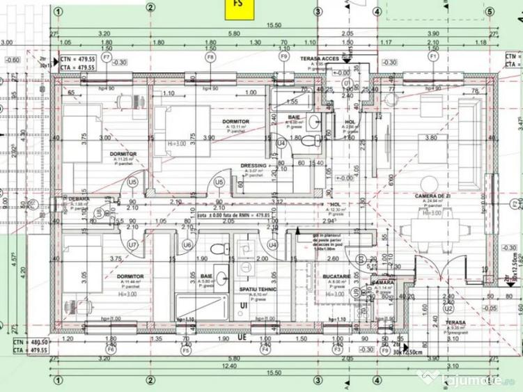 Casa pe un nivel 105 mp cu pod inalt mansardabil de 70mp, te - 4