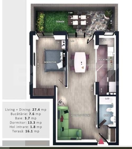 Apartament cu 2 camere decomandat în Florești — fotografia 1