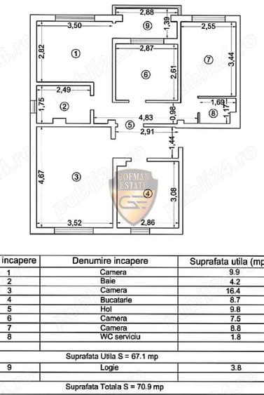 4 camere, Inell II, Brick, Eliberarii, de renovat, 71mp, et 3/4, 2 bai, decomand - 3