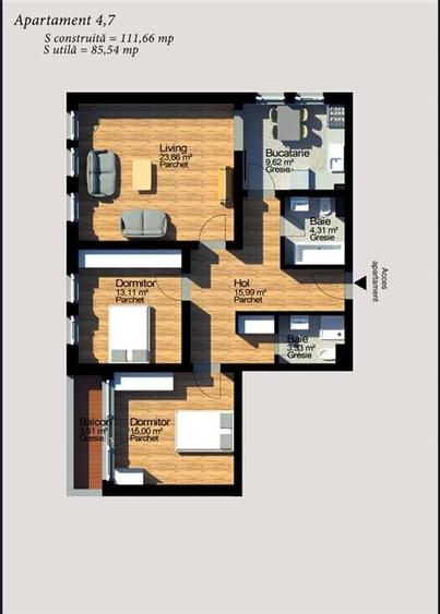 Ultimul Apartament cu 3 Camere  la etaj intermediar, Bloc Nou, Zona excelenta, F - 2