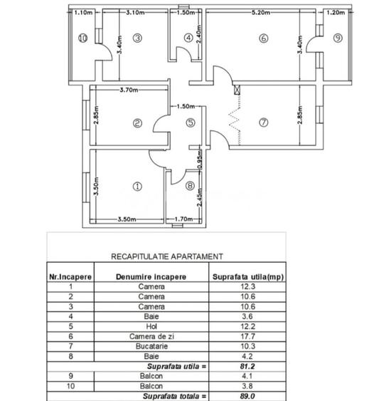 Etaj 3! Apartament 4 camere 2 băi, CUG, 89mp - 1
