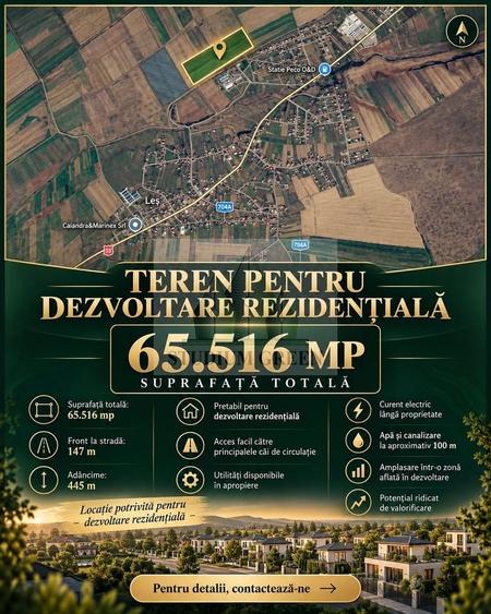 Teren agricol intravilan de 65516 mp, în Leș