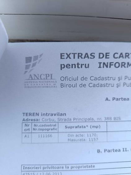 Teren intravilan Corbu 1.157 mp, front stradal 14 m, strada principala - 5