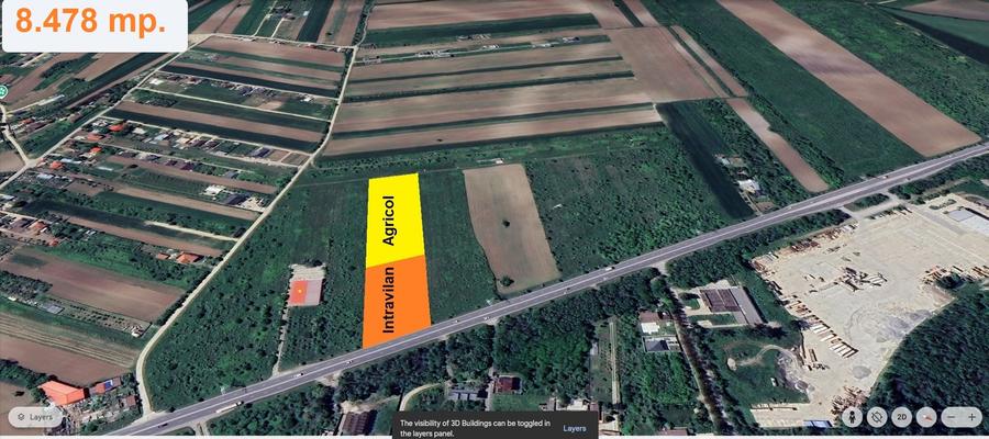 Tartasesti - stradal, 8.478 mp. teren intravilan cu deschidere de 33 m. la DN 7 - 2