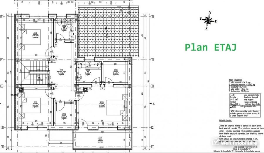 Proiect, casa la rosu, individuala, 3 dormitoare, 3 bai, Jucu de Sus - 3