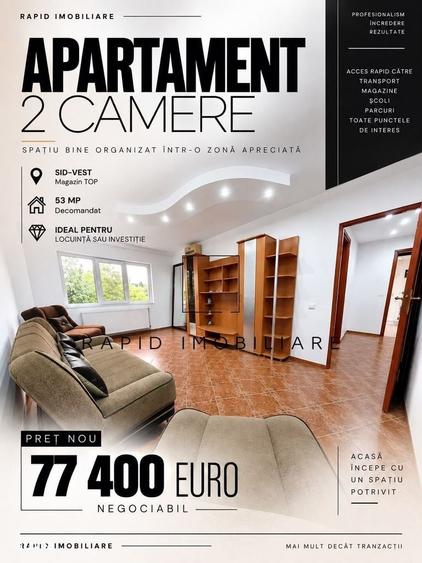 Apartament cu 2 camere decomandat în Vest