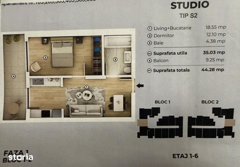 Apartament cu 2 camere în Berceni