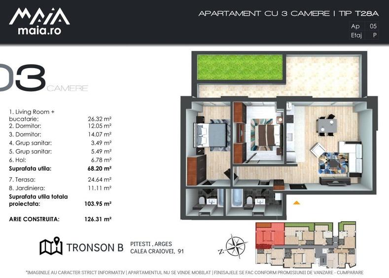 Apartament cu 3 camere în Craiovei