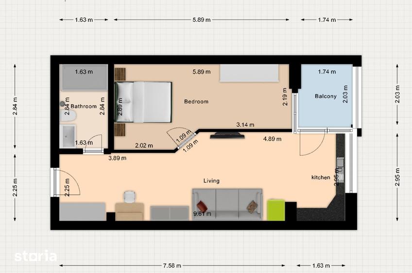 Apartament cu 2 camere în Nord