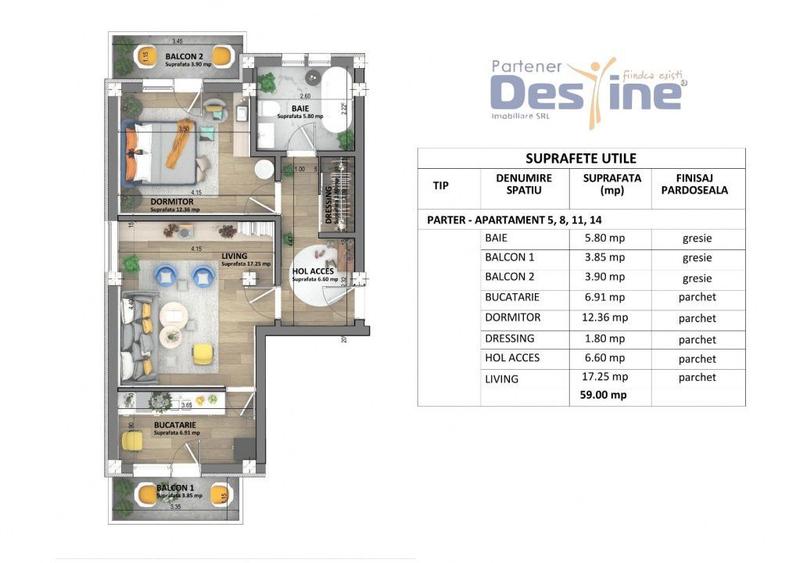 Apartamente Visan, COMISION 0%, predare mai 2026, pret 1.350 + TVA - 5