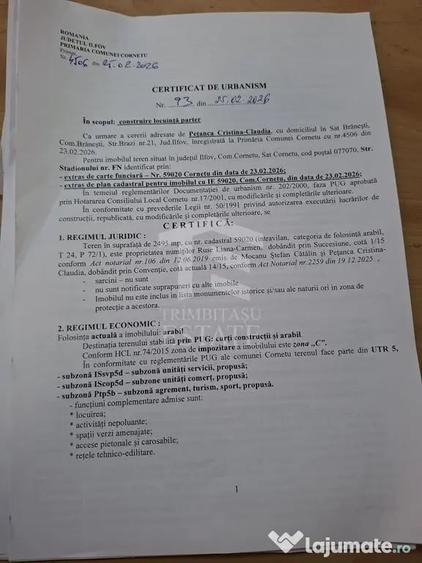 Teren în Cornetu