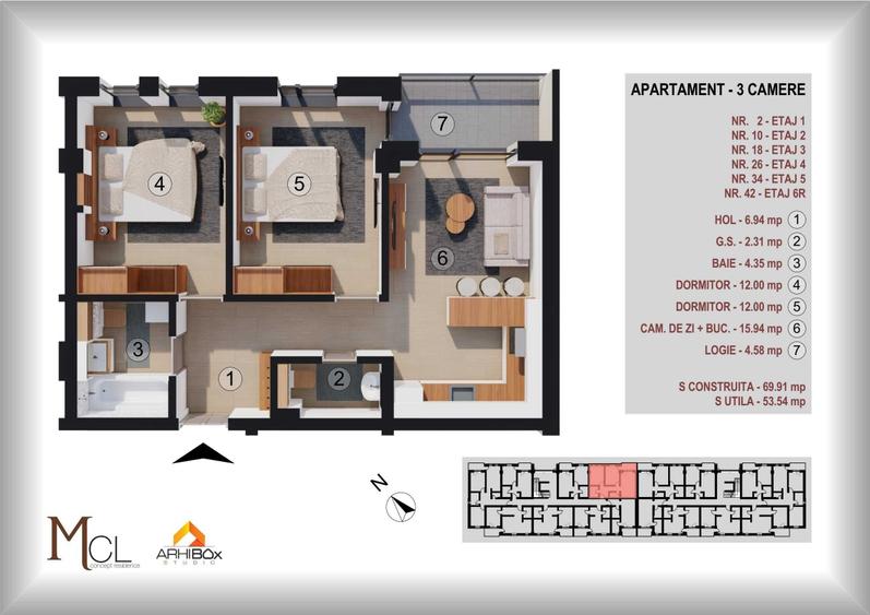 Apartament 3 camere str. BRINCOVEANU 1B, 1208+TVA/MP - 1