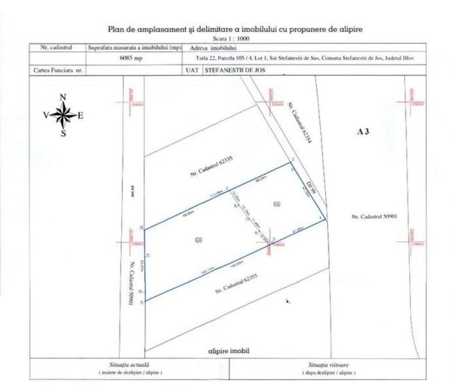 Teren de 6085 mp, în Ștefăneștii de Jos