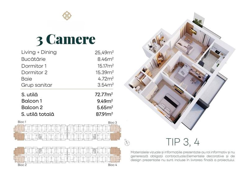Apartament cu 3 camere decomandat, mobilat în Berceni