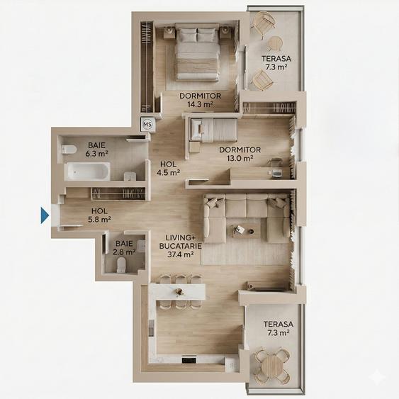 Apartament cu 3 camere în Bucureștii Noi