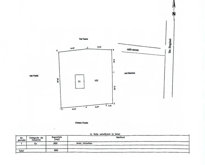 Teren Construcții intravilan de 800 mp, în Central