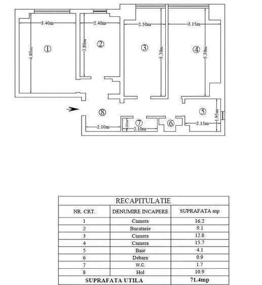 Apartament cu 3 camere decomandat în Frumoasa