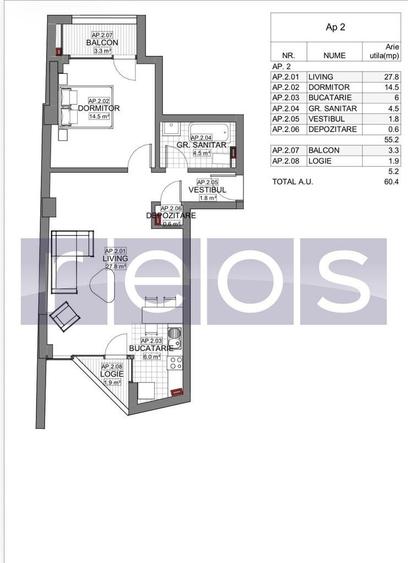 Apartament cu 2 camere în Lizeanu