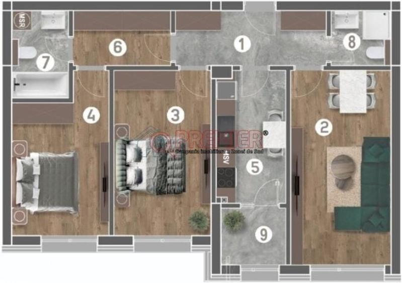 Apartament cu 3 camere decomandat în Central
