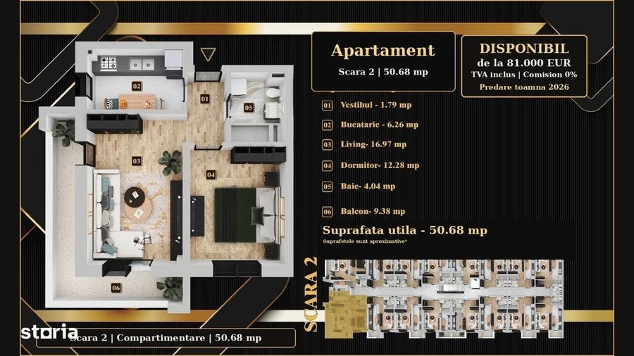 Vezi acum: Zona linistita, Apartament 50,68mp, 81.000 - 4